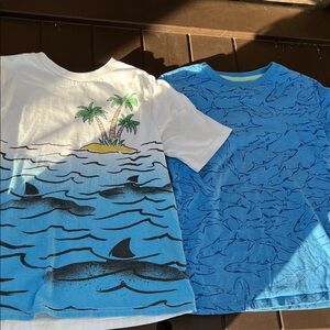 Cat & Jack / 365 Kids - Tropical Island and Shark Print Tees - White and Blue